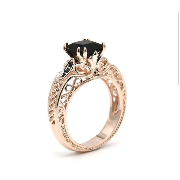 Brand New Womens Rose Gold Black Sapphire Ring - Picture 2 of 4